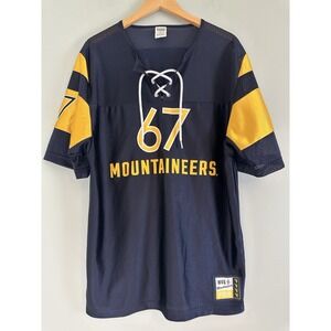 Victoria's Secret PINK WVU Mountaineers Jersey Lace Up Top Small Mesh Navy Gold